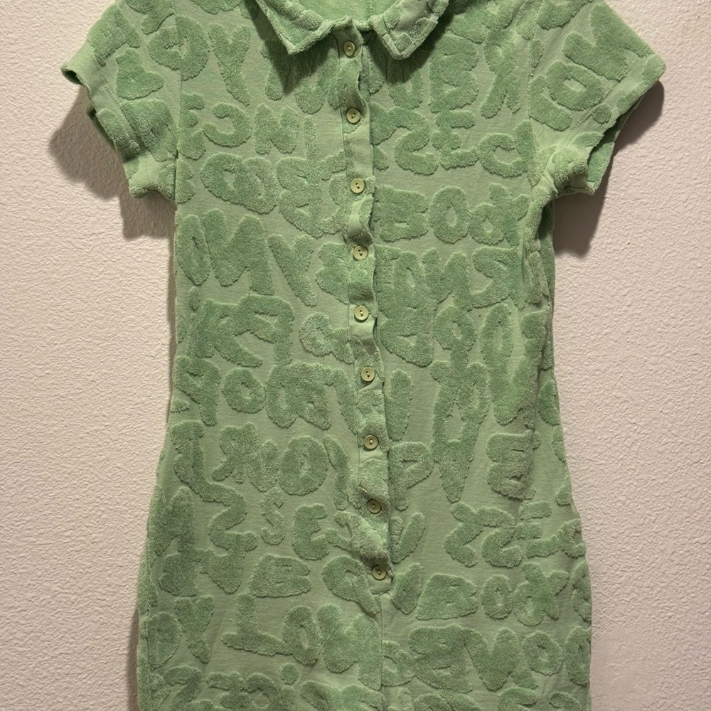 Green Textured Button-Up Neon Rave Dress